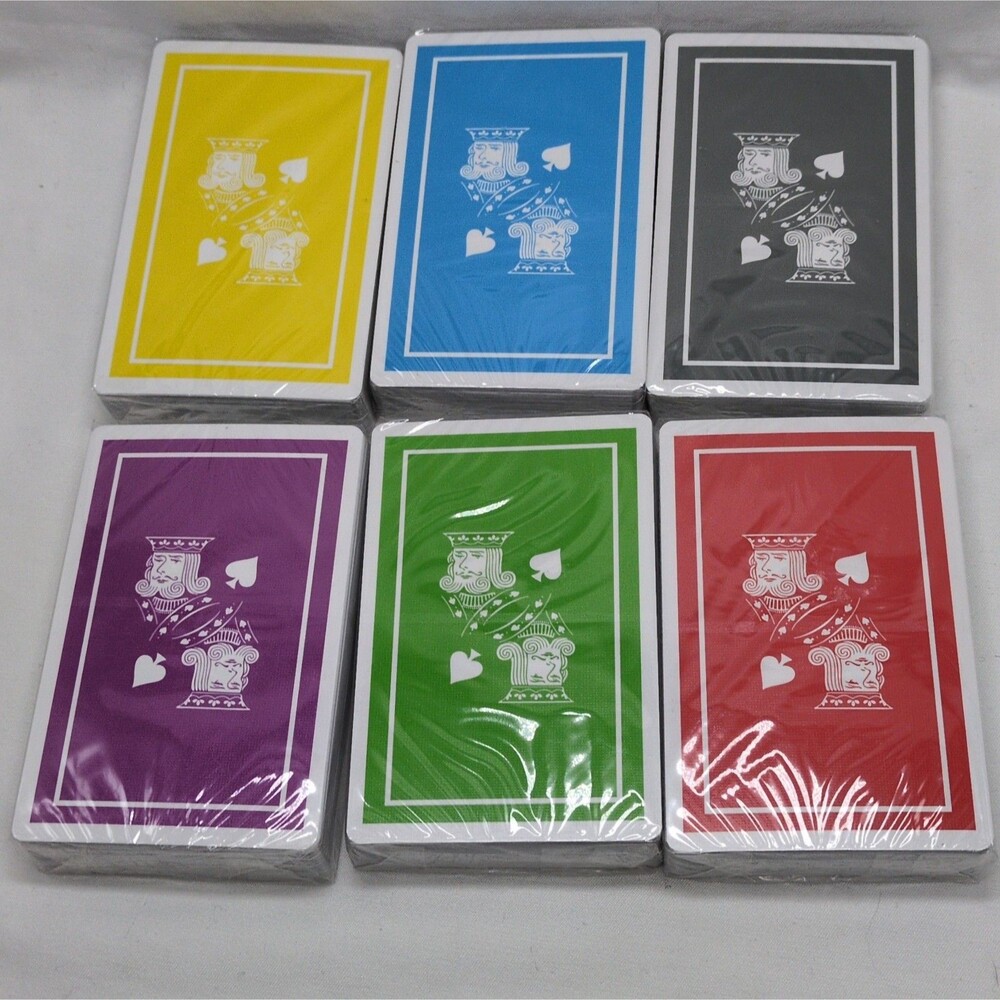 (6) Vintage Playing Card Decks Yellow Blue Purple Gray Green Red